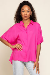 Fuchsia Button Up Dolman Short Sleeve Top