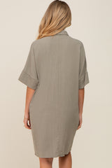 Sage Linen Front Button Collared Maternity Dress