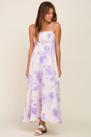 Lavender Floral Sleeveless Smocked Maxi Dress