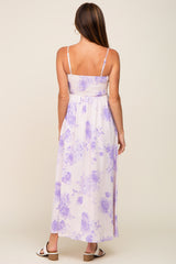 Lavender Floral Sleeveless Smocked Maxi Dress