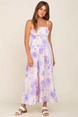 Lavender Floral Sleeveless Smocked Maxi Dress