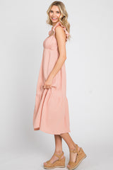 Light Pink Gauze Ruffle Midi Dress