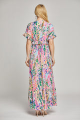 Pink Multi-Color Floral Ruffle Maxi Dress