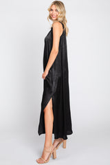 Black Satin Side Slit Maxi Dress