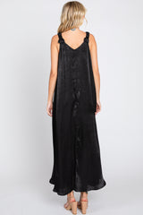 Black Satin Side Slit Maxi Dress