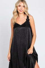 Black Satin Side Slit Maxi Dress