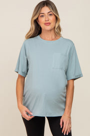 Mint Green Oversized Pocket Front Short Sleeve Maternity Top