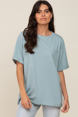 Mint Green Oversized Pocket Front Short Sleeve Top