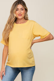 Yellow Oversized Pocket Front Short Sleeve Maternity Top