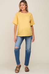 Yellow Oversized Pocket Front Short Sleeve Maternity Top