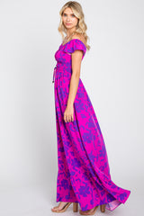 Magenta Floral Smocked Cinched Top Maxi Dress