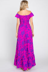 Magenta Floral Smocked Cinched Top Maxi Dress