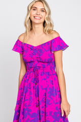 Magenta Floral Smocked Cinched Top Maxi Dress