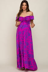 Magenta Floral Smocked Cinched Top Maternity Maxi Dress