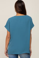 Teal Oversized V-Neck Maternity Blouse