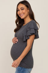 Charcoal Ruffle Sleeve Maternity Top