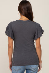 Charcoal Ruffle Sleeve Maternity Top