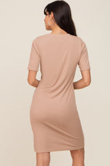 Taupe Ribbed Basic Short Sleeve Dress