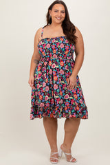 Black Floral Sleeveless Ruffled Plus Maternity Dress