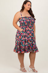 Black Floral Sleeveless Ruffled Plus Dress