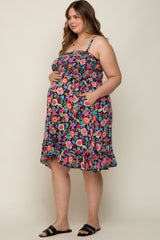 Black Floral Sleeveless Ruffled Plus Maternity Dress