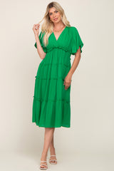 Green Ruffle Tiered V-Neck Maternity Midi Dress