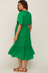 Green Ruffle Tiered V-Neck Maternity Midi Dress