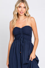 Navy Smocked Cutout Back Maxi Dress