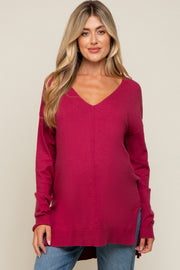 Magenta Oversized Knit Side Slit Maternity Top