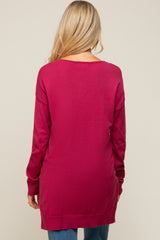 Magenta Oversized Knit Side Slit Maternity Top