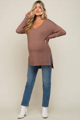 Mocha Oversized Knit Side Slit Maternity Top