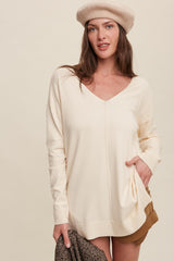 Cream Oversized Knit Side Slit Maternity Top