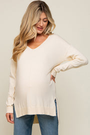 Cream Oversized Knit Side Slit Maternity Top