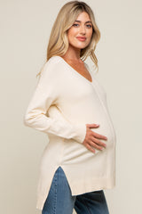 Cream Oversized Knit Side Slit Maternity Top