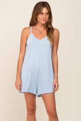 Light Blue Ribbed V-Neck Romper