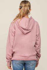 Mauve Raw Edge Trim Maternity Drawstring Hoodie