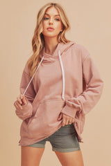 Mauve Raw Edge Trim Maternity Drawstring Hoodie