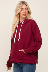 Burgundy Raw Edge Trim Maternity Drawstring Hoodie