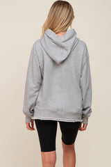 Heather Grey Raw Edge Trim Maternity Drawstring Hoodie