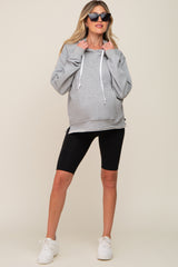 Heather Grey Raw Edge Trim Maternity Drawstring Hoodie