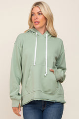 Light Olive Raw Edge Trim Drawstring Hoodie