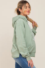 Light Olive Raw Edge Trim Maternity Drawstring Hoodie