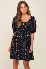 Black Floral Puff Sleeve Maternity Dress