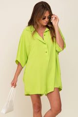 Lime Collared Front Button Maternity Romper