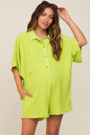 Lime Collared Front Button Maternity Romper