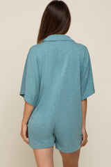 Teal Heathered Front Button Maternity Romper