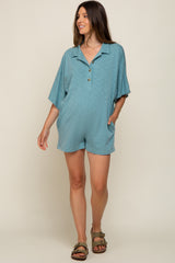 Teal Heathered Front Button Maternity Romper