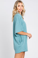 Teal Heathered Front Button Romper