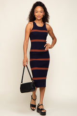 Navy Brown Sleeveless Sweater Maternity Midi Dress