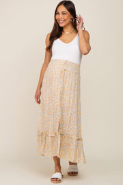 Yellow Floral Button Ruffle Maternity Maxi Skirt